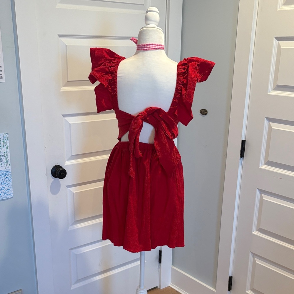 Red Ruffled Sleeve Dress - Picture 3 of 3
